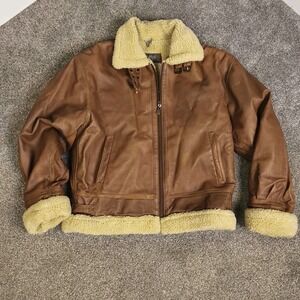 VTG Wilsons Leather Sherpa Lined Bomber Aviator Jacket Coat Medium Y2K